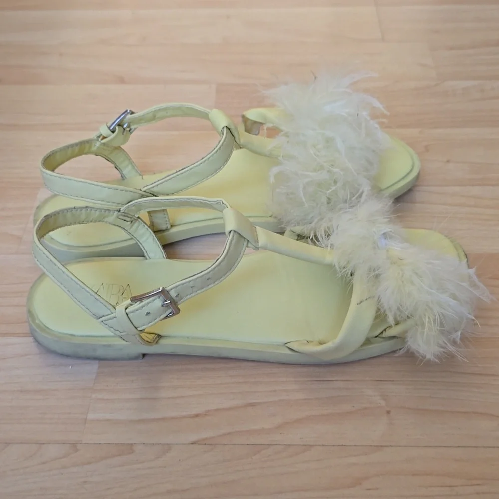 ZARA LIME GREEN GIRL SSTRAPPY SANDAL FEATHERS SHOES USA 5 EUR 35 - Picture 6 of 12